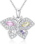 wholesale 925 Sterling Silver Multicolor Crystal Butterfly Pendant Necklace - Elegant Charm for Women-0-0