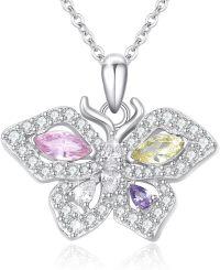 wholesale 925 Sterling Silver Multicolor Crystal Butterfly Pendant Necklace - Elegant Charm for Women-Butterfly Necklace(Zirconia)
