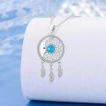 wholesale 925 Sterling Silver Blue Turquoise Crescent Moon Dreamcatcher Pendant Necklace for Women Girls Gifts-0-2