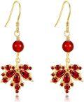 wholesale 925 Sterling Silver Plated Gold  Red Crystal Leaf Drop Dangle Earrings  for Her-0-0