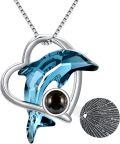wholesale 925 Sterling Silver Blue Crystal Dolphin Pendant Necklace Gift for Women Girls Mom Girlfriend-0-0
