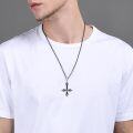 wholesale 925 Sterling Silver Black Gothic Inverted Cross Pendant with Pentagram Charm Necklace for Women-0-1