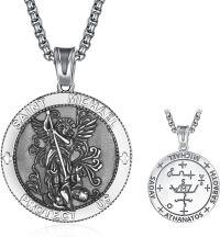 wholesale Sterling Silver Patron Saint Medal Amulet Necklace for Men 2 5mm 22 +2 Chain-A13-Saint Michael