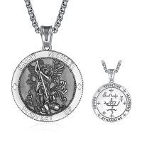 wholesale 925 Sterling Silver Patron Saint Medal Amulet Necklace for Men 2 5mm 22 +2 Chain-A13-Saint Michael