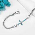 wholesale 925 Sterling Silver Hammered Sideways Cross Charm Chain Bracelet s for Women and Girls-0-2