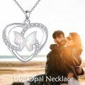 wholesale 925 Sterling Silver Opal Butterfly Heart Pendant Necklace-0-4