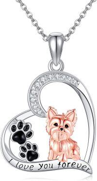 wholesale 925 Sterling Silver Heart-Shaped Pendant with Dog and Paw Print Necklace - Gifts for Women Who Love Dogs-yorkie