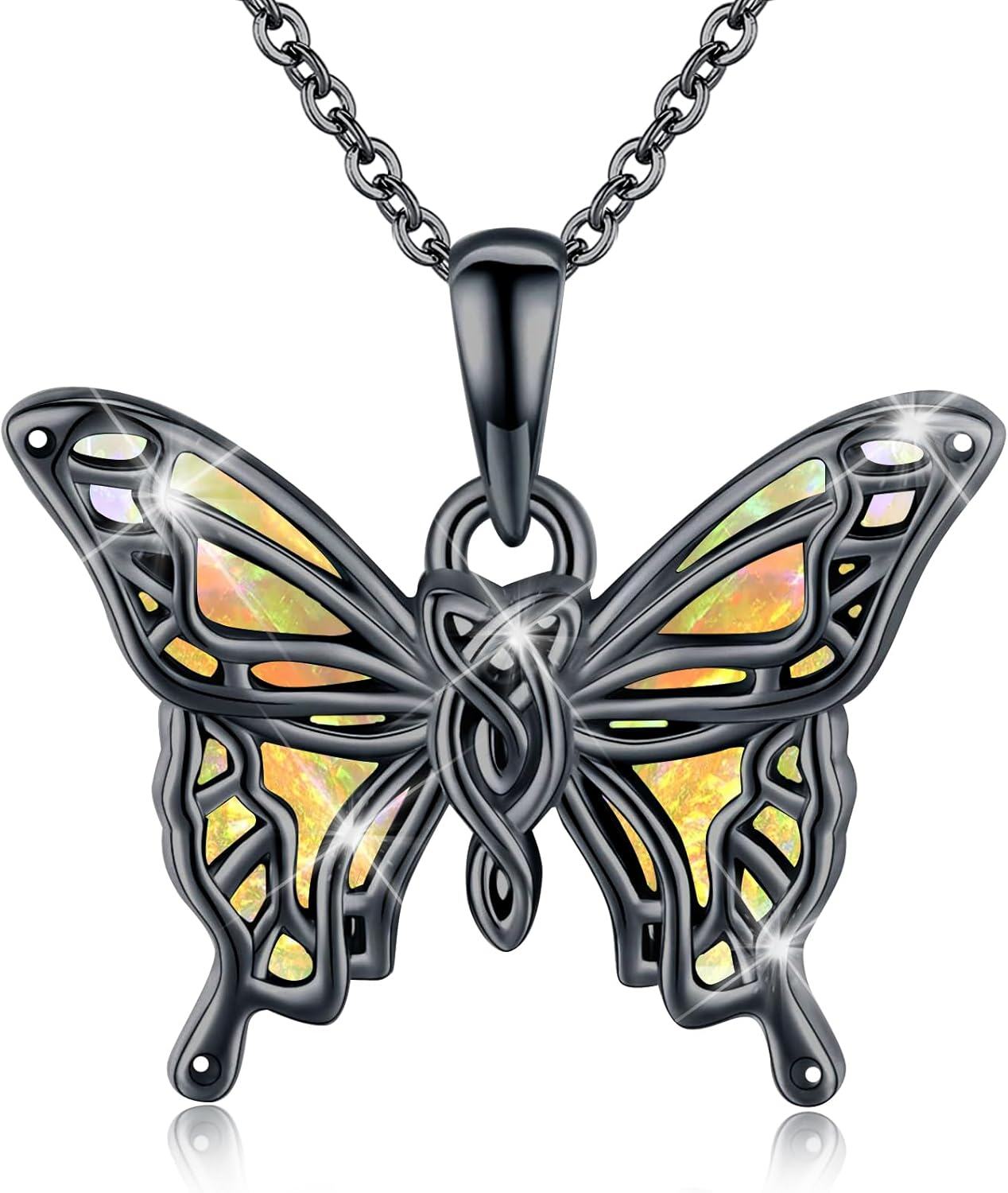 wholesale 925 Sterling Silver Opal Butterfly Pendant Necklace for Women Gifts for Her Valentines Day Jewelry-0-0