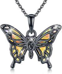 wholesale 925 Sterling Silver Opal Butterfly Pendant Necklace for Women Gifts for Her Valentines Day Jewelry-C-Black-Opal-Yellow