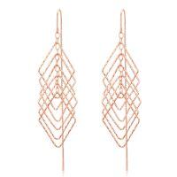wholesale 925 Sterling Silver Rhombus Tassel Threader Earrings Geometric Shiny Dangle Drop Jewelry Gift for Women-Rhombus-ROSE GOLD