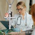 wholesale 925 Sterling Silver Cross Pendant with Rose and Cubic Zirconia Necklace for Nurses Gifts-0-1