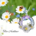 TOUPOP Sterling Silver Stone Animal Necklace: Butterfly Cat Dog Bee Elephant Rabbit Penguin Horse Snake Phoenix Gift (Bee Flower)-0-1
