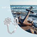 wholesale 925 Sterling Silver White Sapphire Blue Gemstone Adjustable Nautical Anchor Ring-0-3