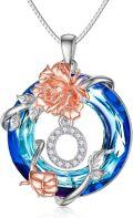 wholesale TOUPOP Sterling Silver Rose O Initial Letter Pendant Necklace With Blue Circle Crystal For Women -0-0
