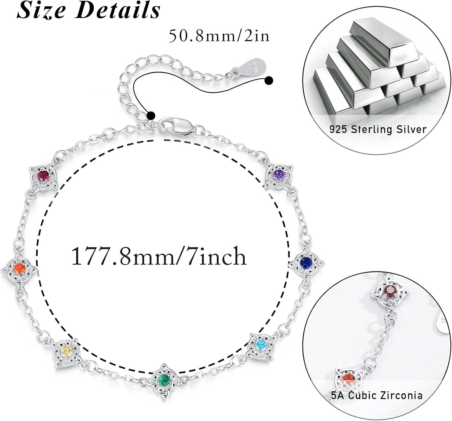 925 Sterling Silver 7 Chakra Stones Anklet Yoga s for Women-0-1
