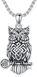 wholesale 925 Sterling Silver Owl Pendant with Celtic Knots & Flute on 24 Chain Gift for Men Women-0-0