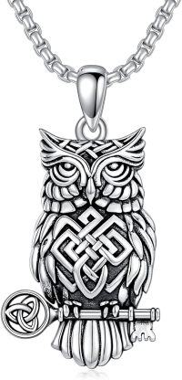 wholesale 925 Sterling Silver Owl Pendant with Celtic Knots & Flute on 24 Chain Gift for Men Women-01-Owl