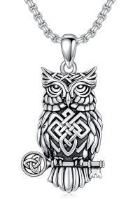 wholesale 925 Sterling Silver Owl Key Pendant Necklace Celtic Knot Design-01-Owl
