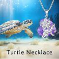 wholesale 925 Sterling Silver Purple Crystal Heart & Turtles Pendant Necklace-0-4