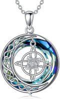 wholesale 925 Sterling Silver Round Rose Compass Pendant Necklace with Blue Crystal Stone s for Women Girls-0-0