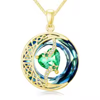 TOUPOP Sterling Silver Blue Crystal Birthstone Moon Star Pendant Necklace-undefined