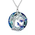 TOUPOP Sterling Silver Crystal Tree Of Life Hummingbird Dragonfly Necklace-0-0