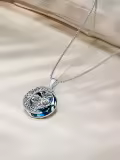 TOUPOP Sterling Silver Blue Crystal Carnation Moon Flower Necklace Birthday Gifts-0-4