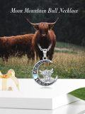 wholesale 925 Sterling Silver Highland Cow Crescent Moon Pendant Necklace with Blue Stone Accents-0-5
