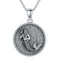 wholesale 925 Sterling Silver Oxidized Poseidon Mermaid Trident Oval Pendant Necklace-0-0