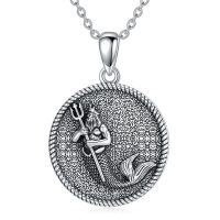 wholesale 925 Sterling Silver Oxidized Poseidon Mermaid Trident Oval Pendant Necklace-Poseidon-2