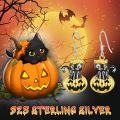wholesale 925 Sterling Silver Hypoallergenic Cute Black Cat on Jack-o'-Lantern Halloween Earrings for Women and Girls-0-5