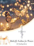 wholesale 925 Sterling Silver Cross with Opal and CZ Butterfly Pendant Necklace for Women-0-1