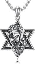 wholesale 925 Sterling Silver Star of David Necklace w/ Lion & Santa Muerte Pendant-0-0