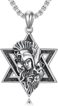 wholesale 925 Sterling Silver Star of David Necklace w/ Lion & Santa Muerte Pendant-Athena