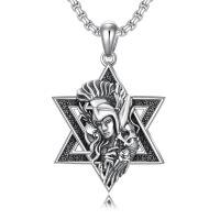 wholesale 925 Sterling Silver Star of David Necklace w/ Lion & Santa Muerte Pendant-Athena