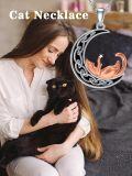 wholesale 925 Sterling Silver Crescent Moon with Fox and Axolotl Charm Pendant Necklace for Women Girls  45cm Chain Length-0-3