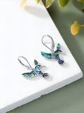 wholesale 925 Sterling Silver Abalone Hummingbird Leverback Earrings - 3 Flight Postures Dangle Jewelry Gift for Women-0-2