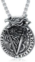 wholesale 925 Sterling Silver Viking Dragon Yin Yang Celtic Pendant Necklace with Runes and Chain - Norse Pagan s for Men & Women-0-0