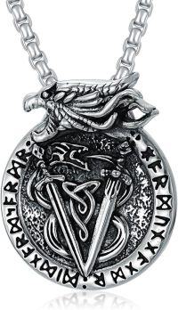 wholesale 925 Sterling Silver Viking Dragon Yin Yang Celtic Pendant Necklace with Runes and Chain - Norse Pagan s for Men & Women-Viking Dragon Necklace