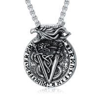 wholesale 925 Sterling Silver Viking Dragon Yin Yang Celtic Pendant Necklace with Runes and Chain - Norse Pagan s for Men & Women-Viking Dragon Necklace