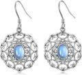 wholesale 925 Sterling Silver Blue Moonstone Filigree Leverback Dangle Earrings for Women-0-0