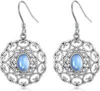 wholesale 925 Sterling Silver Blue Moonstone Filigree Leverback Dangle Earrings for Women-9-Boho Filigree Earrings with Moonstone