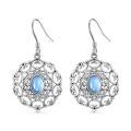 wholesale 925 Sterling Silver Blue Moonstone Drop Earrings Vintage Filigree Oxidized Oval Jewelry-0-0