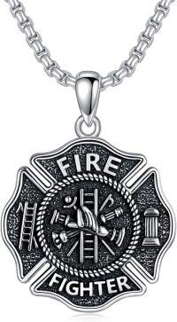 wholesale 925 Sterling Silver Maltese Cross Fire Fighter Badge Necklace Pendant for Men & Women-Style 2