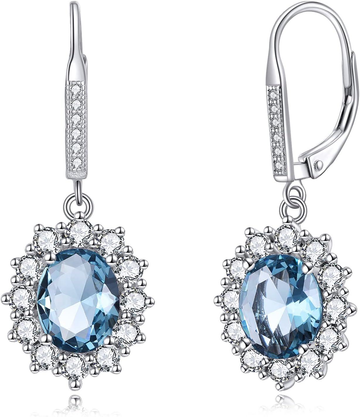 wholesale 925 Sterling Silver Oval Cut Birthstone Dangle Leverback Earrings for Women Mom-March Birthstone Earring