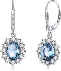 wholesale Sterling Silver Oval Cut Birthstone Dangle Leverback Earrings for Women Mom-March Birthstone Earring