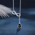wholesale 925 Sterling Silver Platinum Plated Infinity Black Onyx Teardrop Lariat Necklace-0-2
