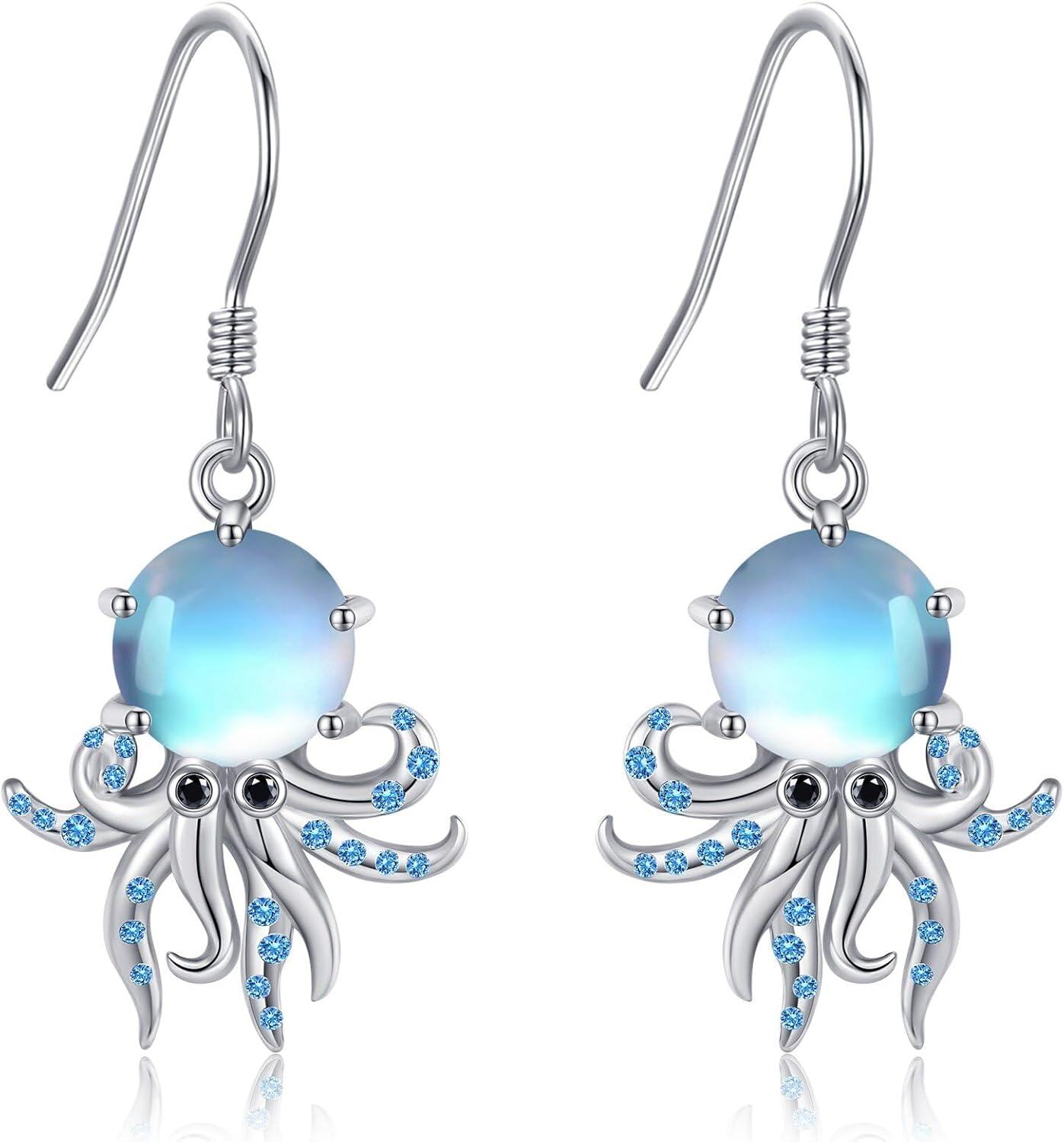 Sterling Silver Animal Earrings Horse Bee Llama Owl Jellyfish Parrot Bunny Duck Penguin Flamingo Paw Print Panda Dolphin Hummingbird for Mom-Octopus-Octopus