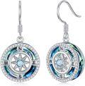 wholesale TOUPOP Birthstone Earrings For Women Sterling Silver Compass Dangle Earrings With Crystal Anniversary Birthday Jewelry Gifts For Her Wife Girlfriend -0-0