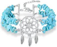 wholesale 925 Sterling Silver & Turquoise Stone Beaded Dreamcatcher Feather Charm Bracelet for Women-Dream Catcher